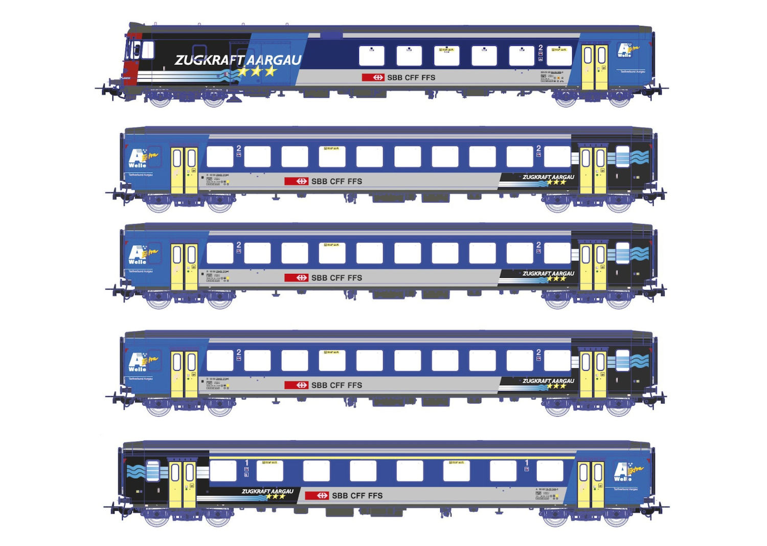 Zugkraft Aargau 5-Part Passenger Car Set with Steuerwagen